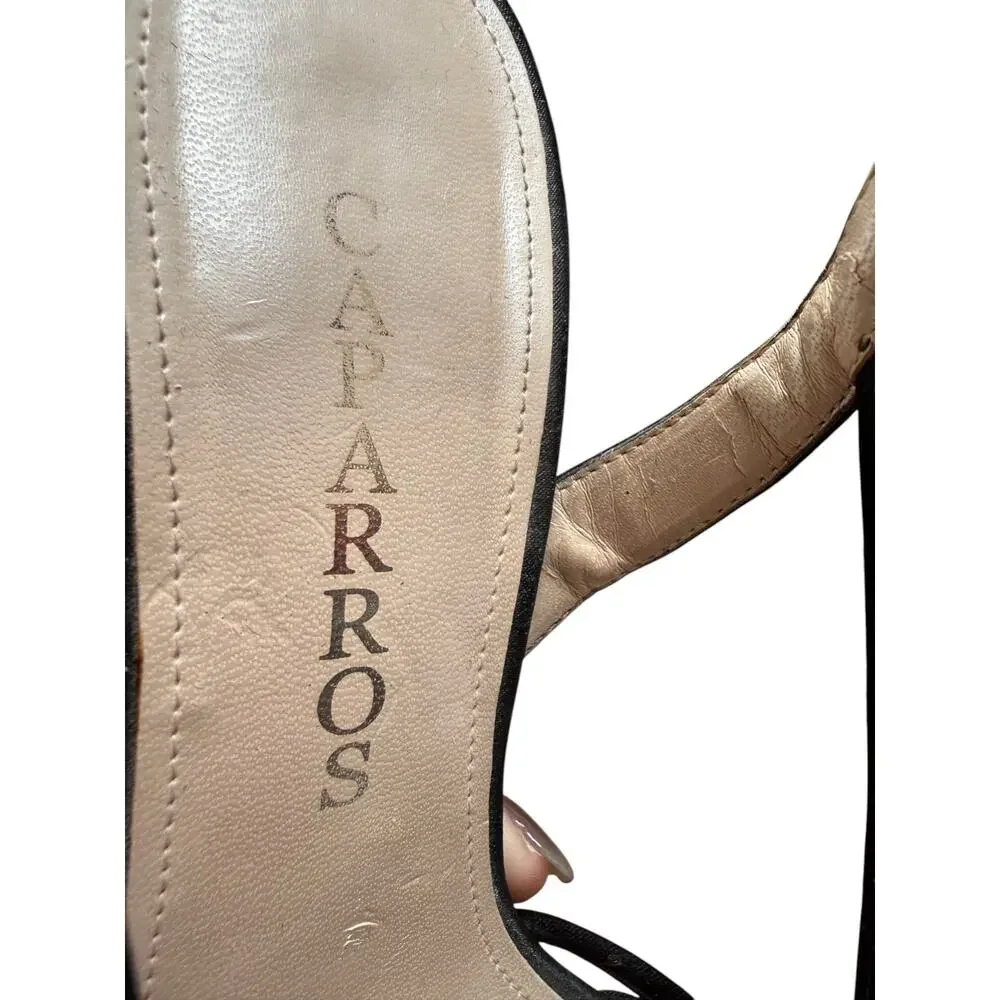 CAPARROS 9M Black Satin Formal Sandal Multu Strap Cage Central Rhinestone